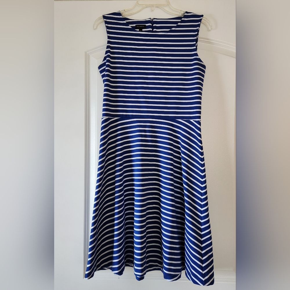 Talbots Women's Royal Blue - White Striped Sleeveless Dress Size Small